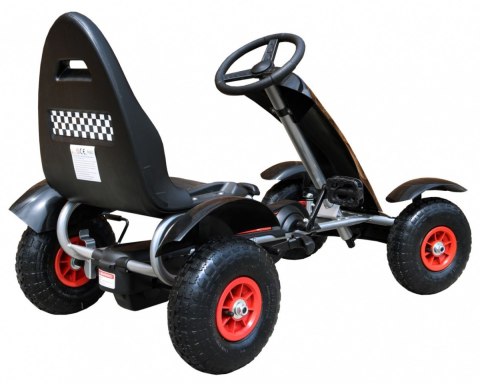 Gokart na pedały Racing XL dla dzieci 3+ Czarny + Pompowane koła + Regulacja fotela + Wolny bieg Gokart na pedały Racing XL dla dzieci 3+ Czarny + Pompowane koła + Regulacja fotela + Wolny bieg