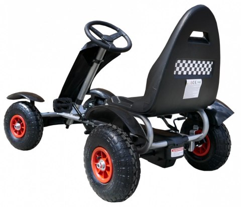 Gokart na pedały Racing XL dla dzieci 3+ Czarny + Pompowane koła + Regulacja fotela + Wolny bieg Gokart na pedały Racing XL dla dzieci 3+ Czarny + Pompowane koła + Regulacja fotela + Wolny bieg