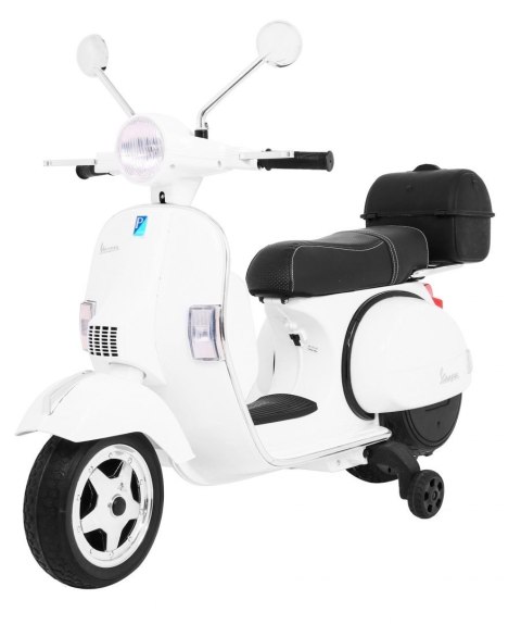 Skuter Vespa elektryczny dla dzieci Biały + Kółka pomocnicze + Audio + Ekoskóra + EVA + Wolny Start Skuter Vespa elektryczny dla dzieci Biały + Kółka pomocnicze + Audio + Ekoskóra + EVA + Wolny Start