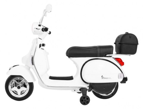 Skuter Vespa elektryczny dla dzieci Biały + Kółka pomocnicze + Audio + Ekoskóra + EVA + Wolny Start Skuter Vespa elektryczny dla dzieci Biały + Kółka pomocnicze + Audio + Ekoskóra + EVA + Wolny Start