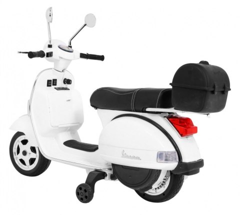 Skuter Vespa elektryczny dla dzieci Biały + Kółka pomocnicze + Audio + Ekoskóra + EVA + Wolny Start Skuter Vespa elektryczny dla dzieci Biały + Kółka pomocnicze + Audio + Ekoskóra + EVA + Wolny Start