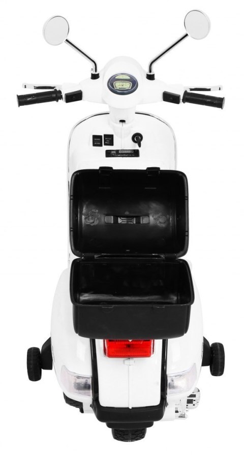 Skuter Vespa elektryczny dla dzieci Biały + Kółka pomocnicze + Audio + Ekoskóra + EVA + Wolny Start Skuter Vespa elektryczny dla dzieci Biały + Kółka pomocnicze + Audio + Ekoskóra + EVA + Wolny Start