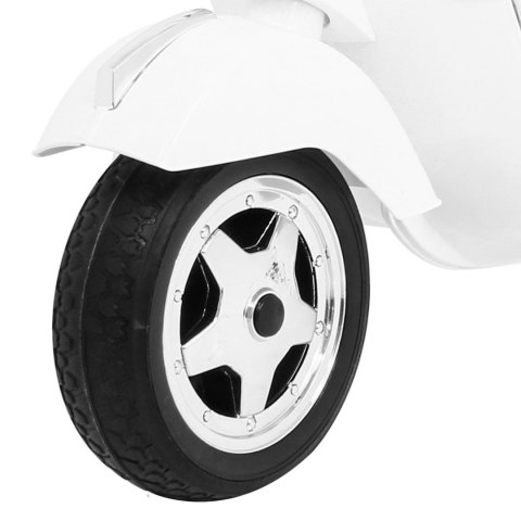Skuter Vespa elektryczny dla dzieci Biały + Kółka pomocnicze + Audio + Ekoskóra + EVA + Wolny Start Skuter Vespa elektryczny dla dzieci Biały + Kółka pomocnicze + Audio + Ekoskóra + EVA + Wolny Start