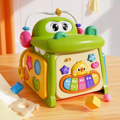 Kostka edukacyjna sorter pianinko sensoryczna labirynt zegar krokodyl MS007