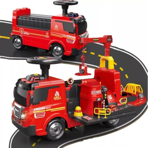 Jeździk 2w1 straż pożarna + 4 autka rozkładany parking dźwig dźwięk ZH914