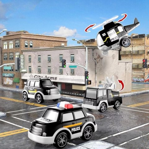 Zestaw laweta transportowa autka policyjne helikopter dźwięk SX600-23A